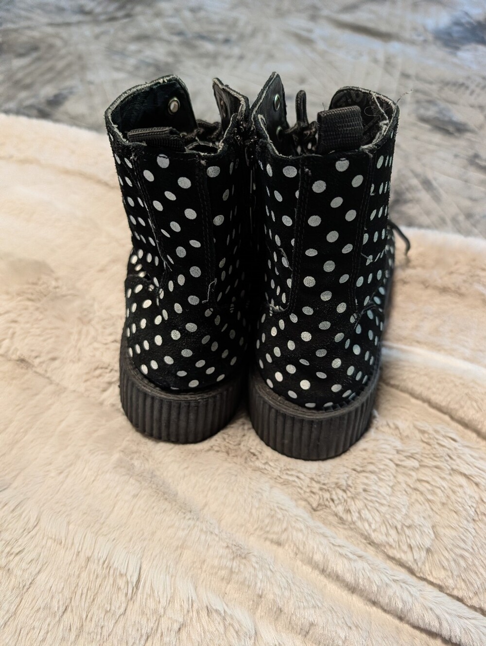 T.U.K Polka Dot Lace-Up Platform Boots - Black - Picture 3 of 5